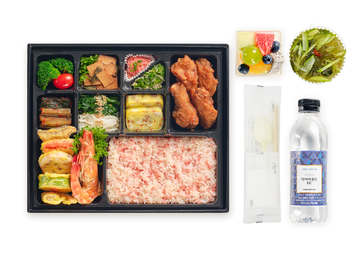 왕새우 치킨 오색전 도시락 [과일컵 포함]