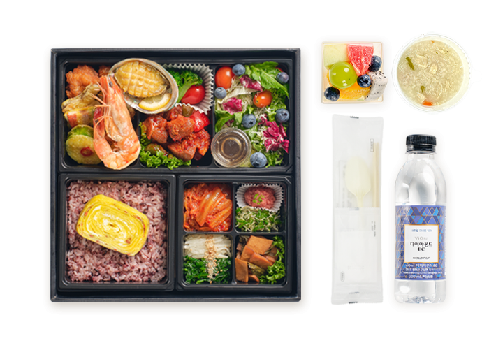 전복 왕새우 찜갈비 오색전 도시락 [과일컵 포함]